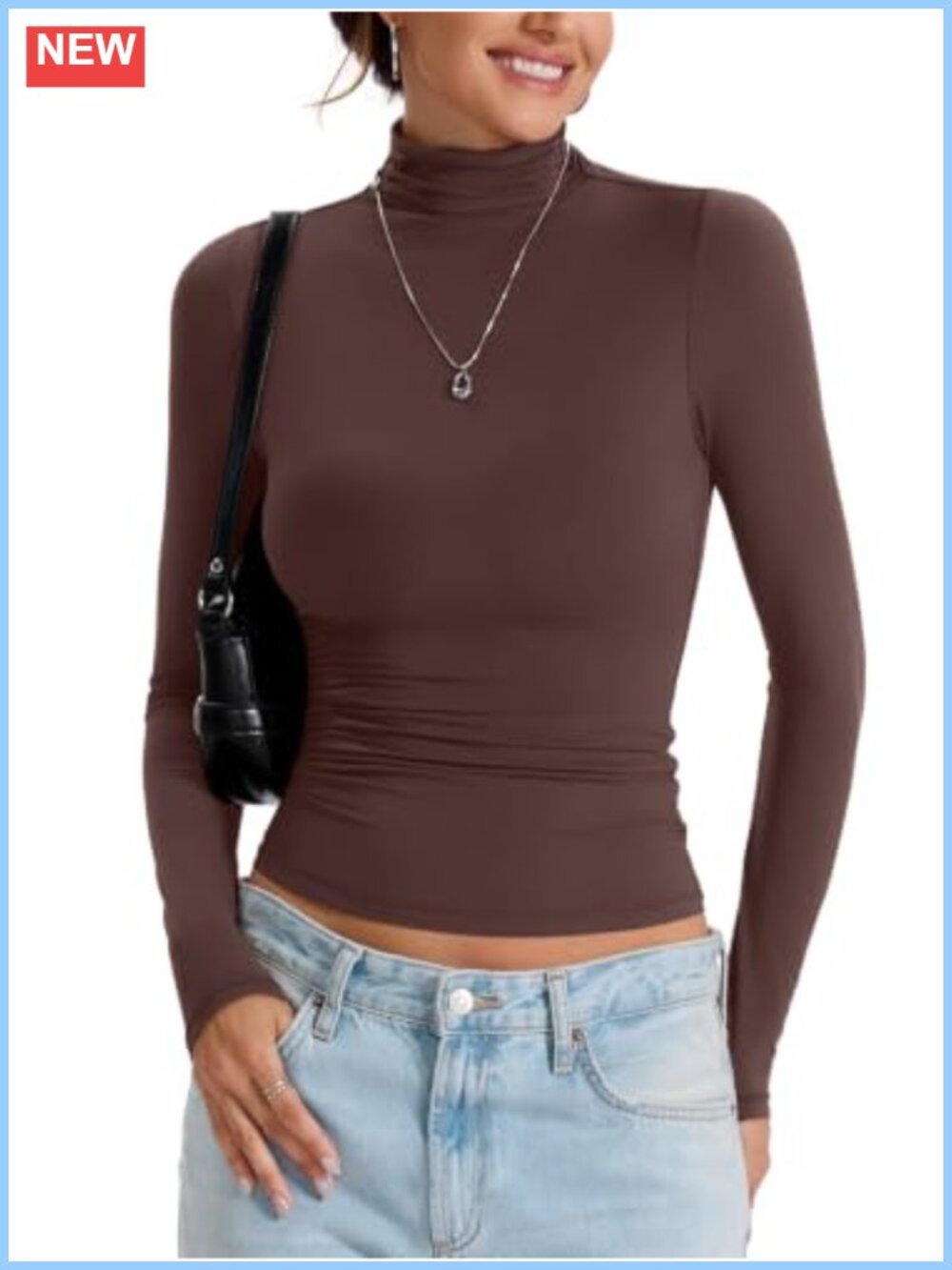 Womens Turtleneck Double Lined Long Sleeve Fitted T-Shirt Back Zip
